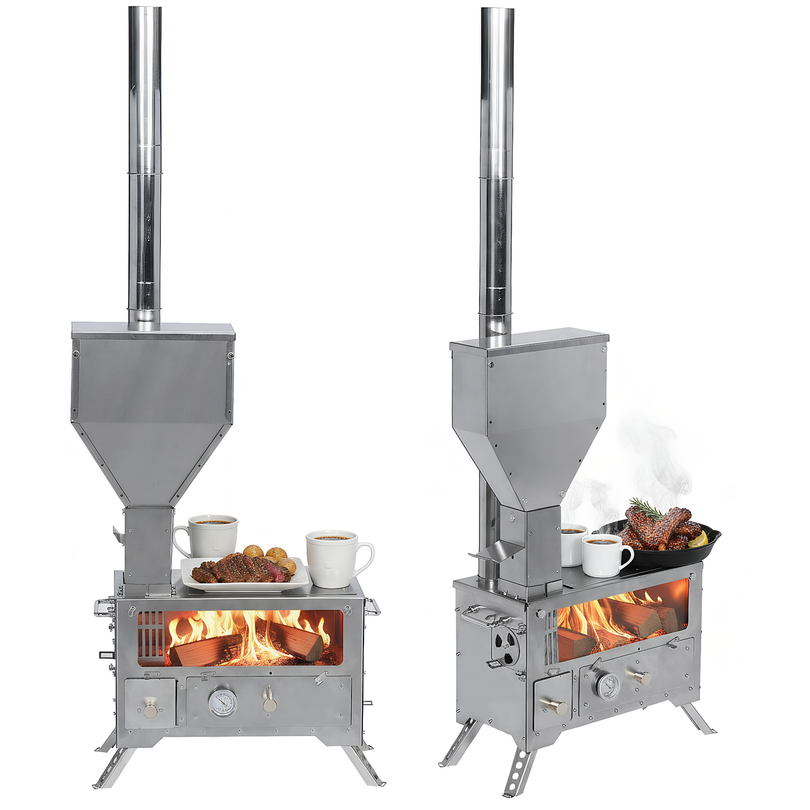 Camping Cooking Ovens - Portable Wood-Burning Camp Stove with Chimney