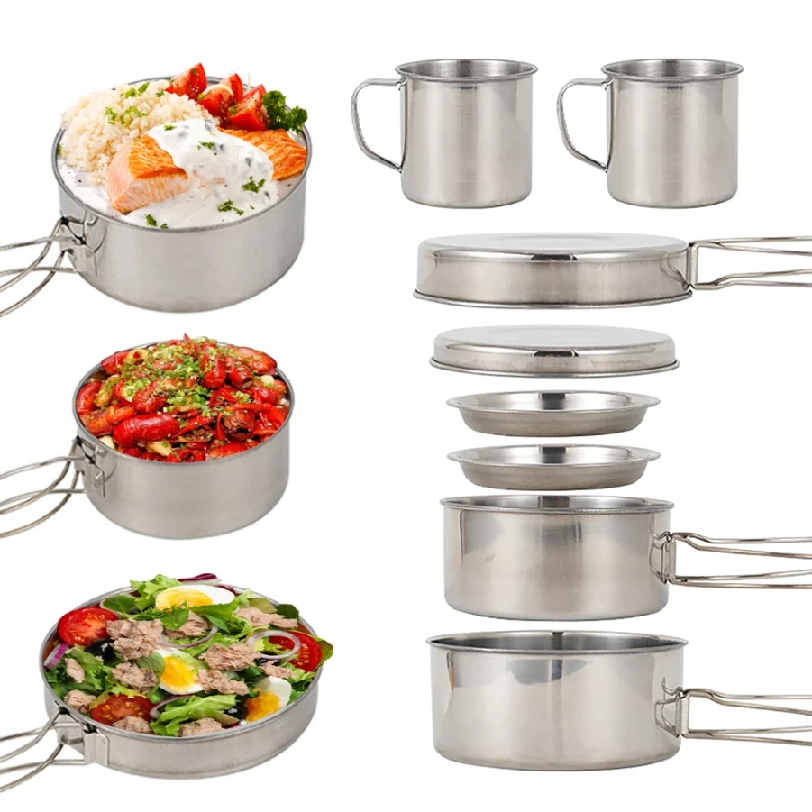 8pcs/Set Camping Cookware Mess - Camping Cooking Cylinder のレビューと価格