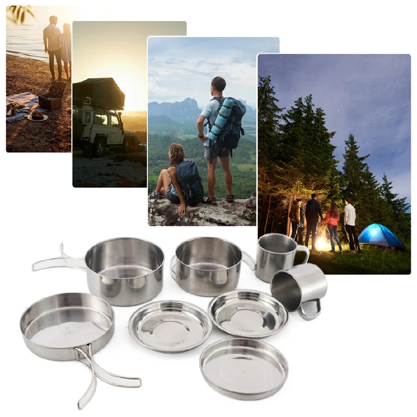8pcs/Set Camping Cookware Mess - Camping Cooking Cylinder のレビューと価格