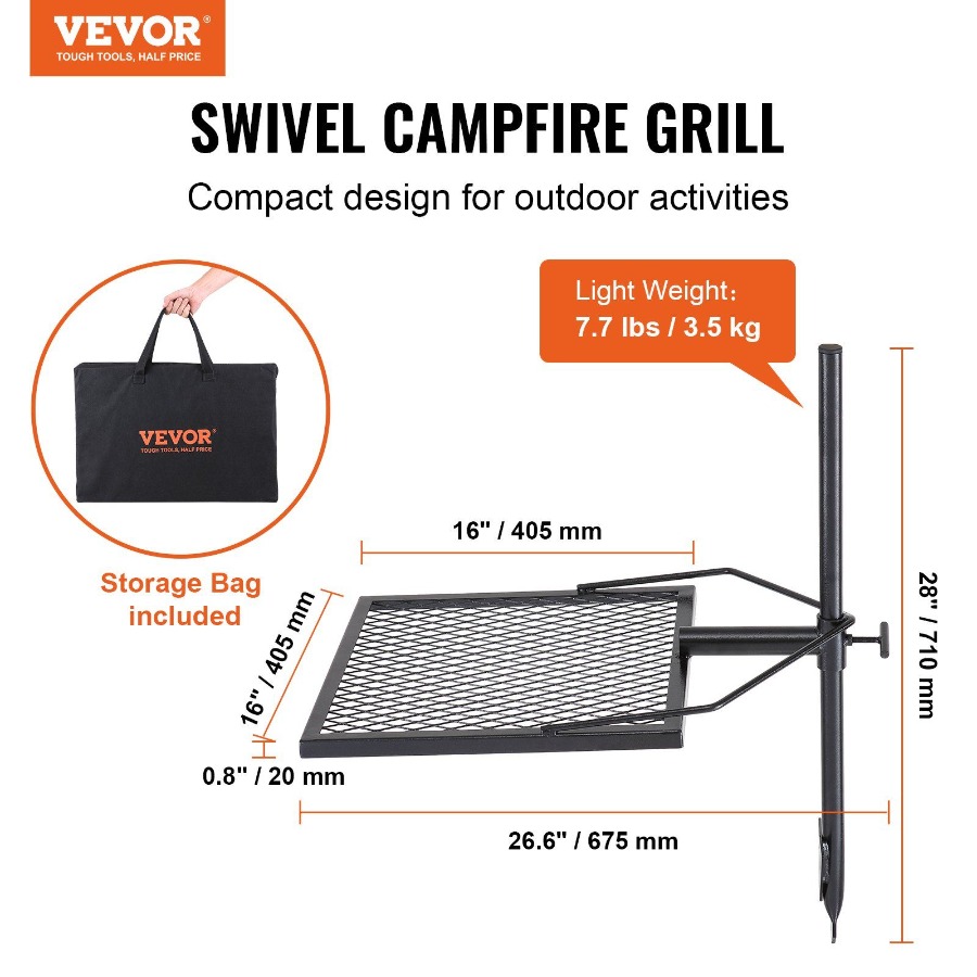 Swivel Campfire Grill for Fire - Camping Cooking Fire Pit のレビューと価格