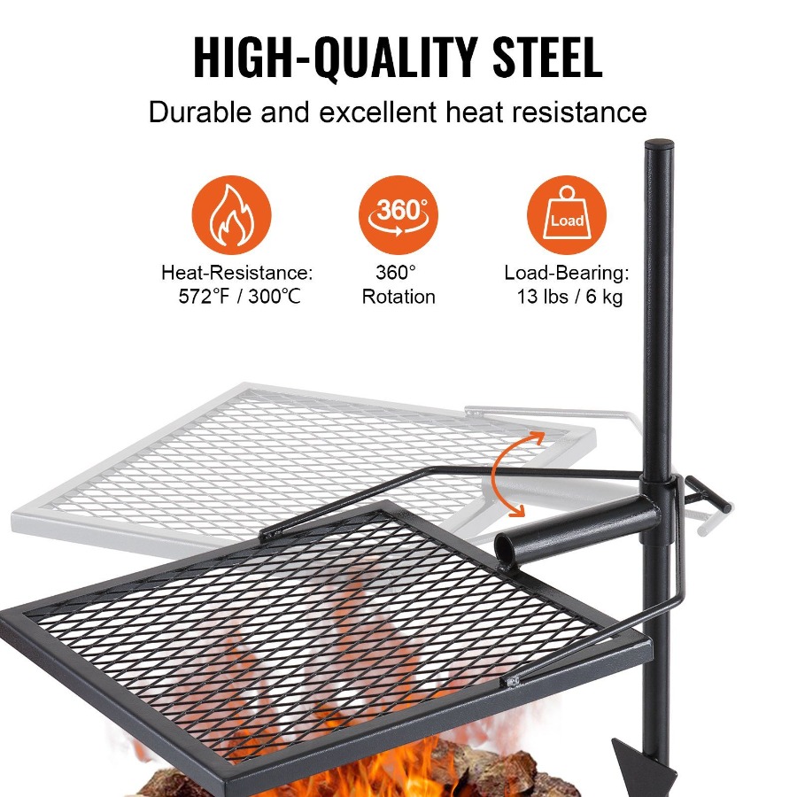 Swivel Campfire Grill for Fire - Camping Cooking Fire Pit のレビューと価格