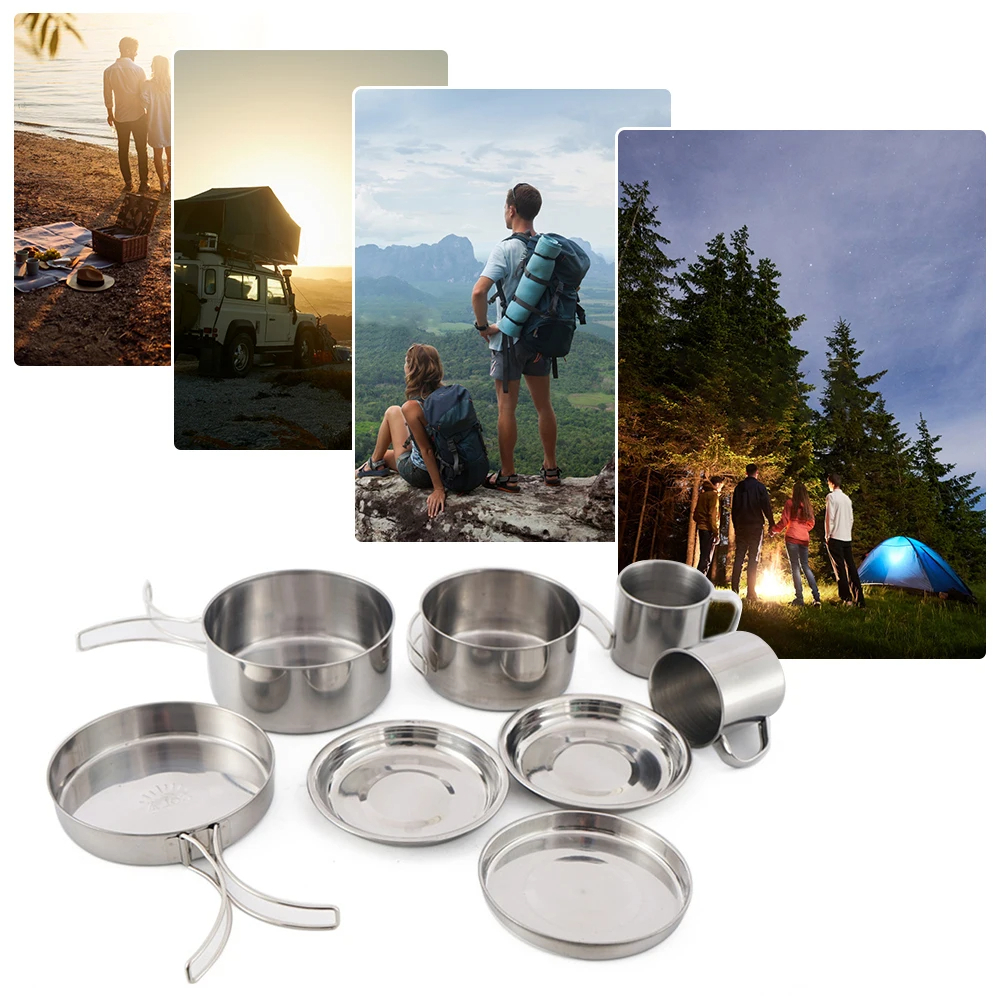 8pcs/Set Camping Cookware Mess - Camping Cooking Cylinder のレビューと価格