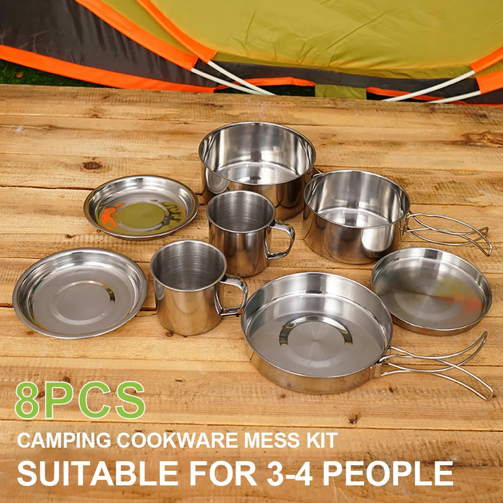 8pcs/Set Camping Cookware Mess - Camping Cooking Cylinder のレビューと価格