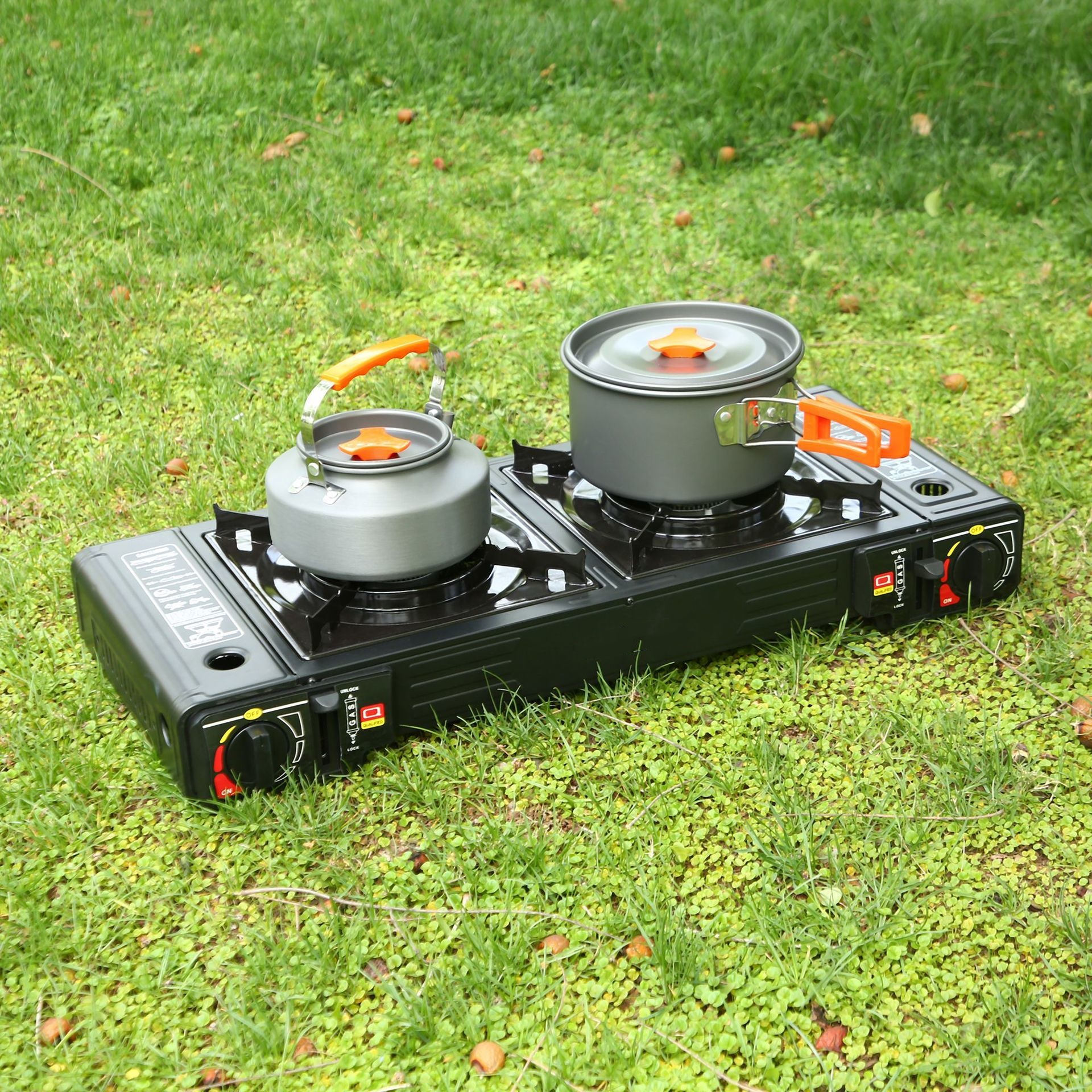 Dual Burner Gas BBQ Grill,Port - Camping Double Cooking Stove のレビューと価格