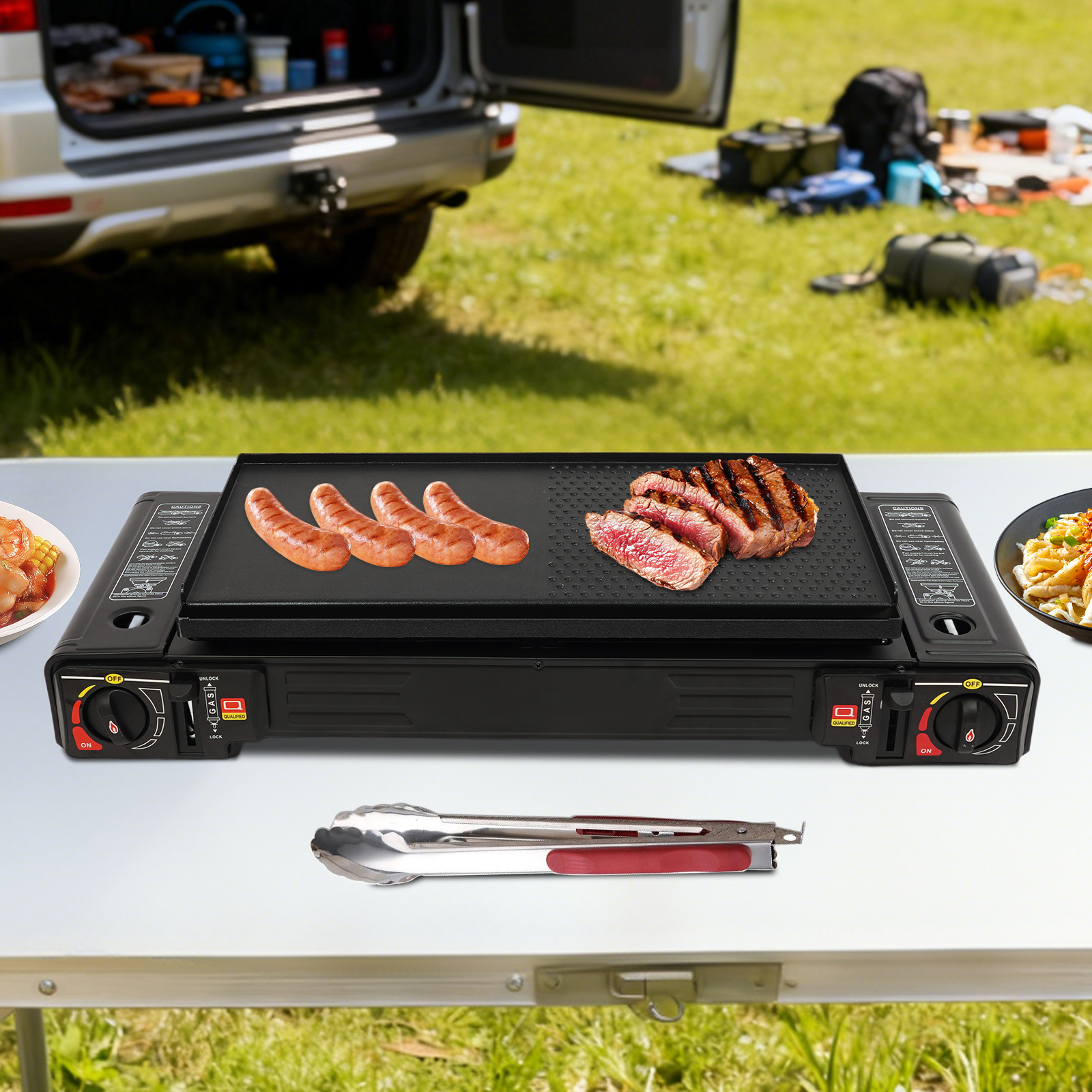 Dual Burner Gas BBQ Grill,Port - Camping Double Cooking Stove のレビューと価格