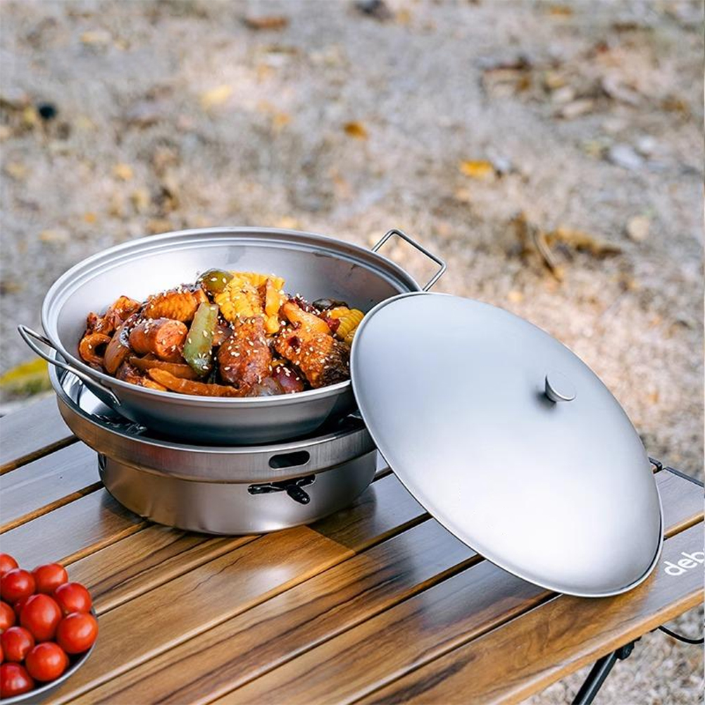 1.8L Titanium Wok Pan with Lid - Camping Double Cooking Stove のレビューと価格