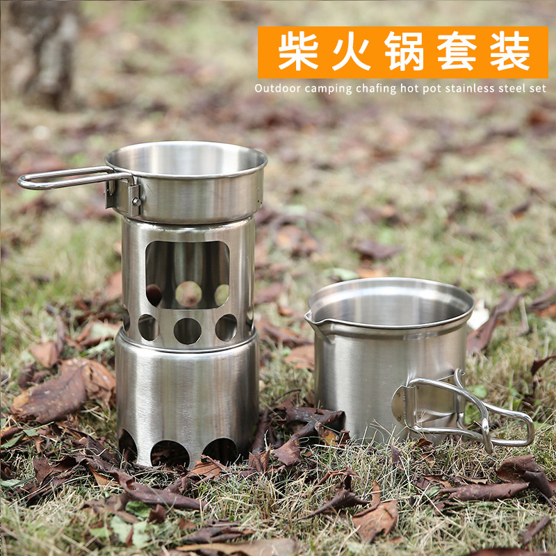 Camping Wood Stove Pot Set Pic - Camping Double Cooking Stove のレビューと価格