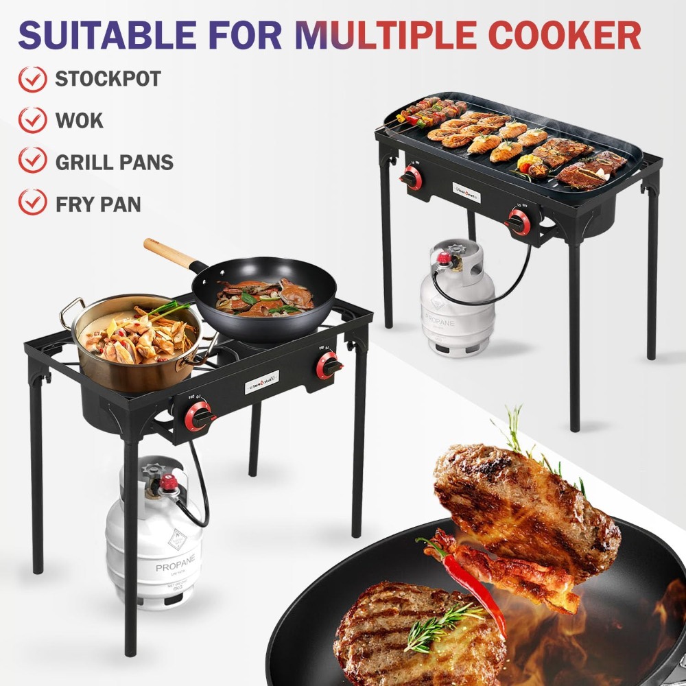 Portable Propane Grill 2 Burne - Camping Double Cooking Stove のレビューと価格