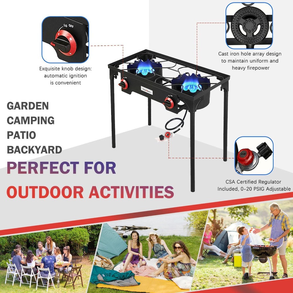 Portable Propane Grill 2 Burne - Camping Double Cooking Stove のレビューと価格