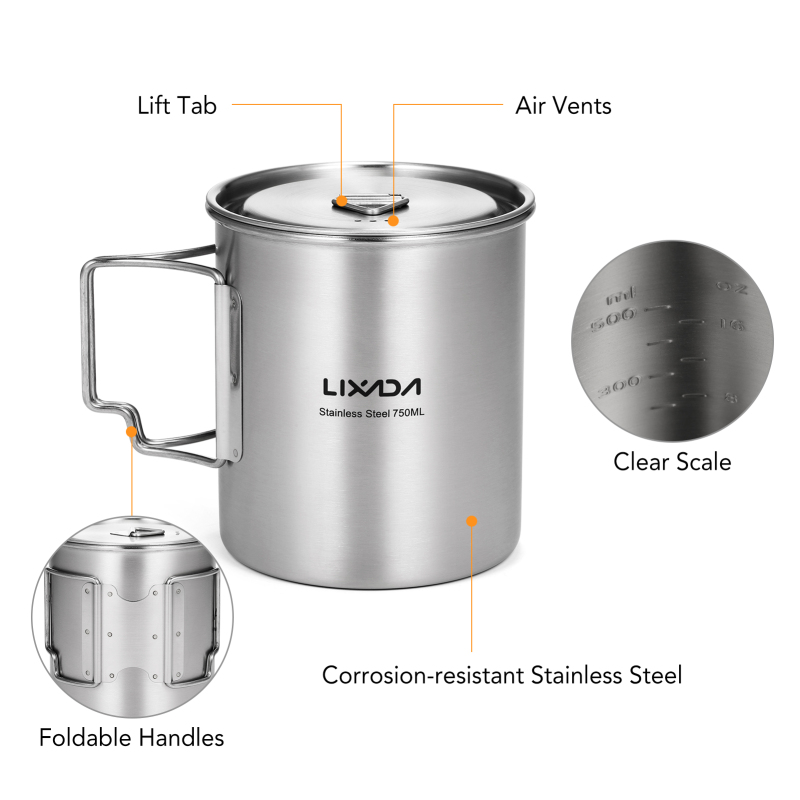 Lixada 750ml Cup Outdoor Stain - Camping Cooking Set With Bag のレビューと価格
