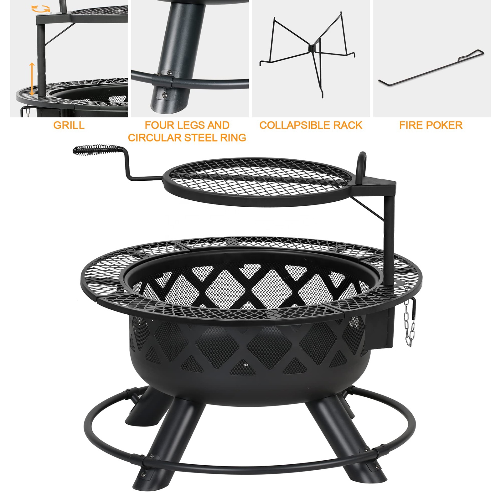 Large Outdoor Wood Burning Fir - Camping Cooking Fire Pit のレビューと価格
